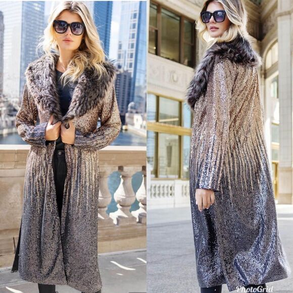 Revolve Donna Salyers Confetti Ready Sequin Duster Coat Jacket - Picture 2 of 11